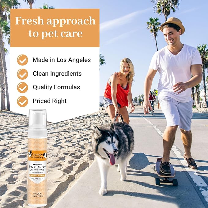 Frankie & Paisley Waterless Dog Shampoo, Natural Dry Shampoo for Dogs or Cats No Rinse Required with Natural Colloidal Oatmeal for a Deodorized Puppy - Foaming 7.1 fl. Oz