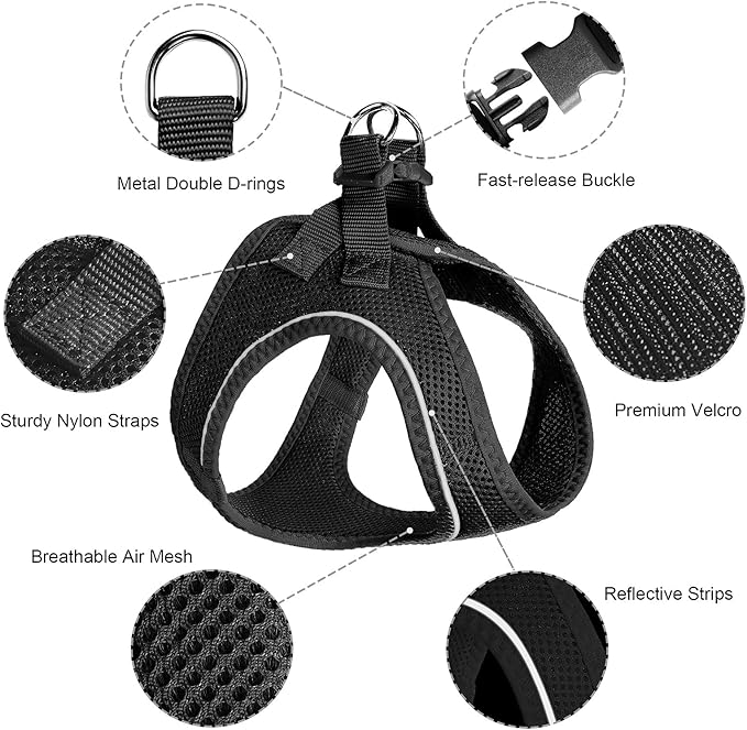 TwoEar Dog Vest Harness Reflective, No-Pull Pet Harness Easy Control with Breathable Mesh, Soft Puppy Step-in Harness No-Choke for Outdoor Walking, Training for Medium Dogs(M, Black)