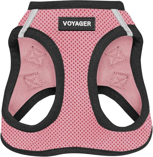 Voyager Step-in Air Dog Harness - All Weather Mesh, Reflective, No Pull Harness for Small, Medium Dogs, Cats - Secure with Hook & Loop Fastener, Buckle, Double D-Rings - Pink/Black Trim, XXXS