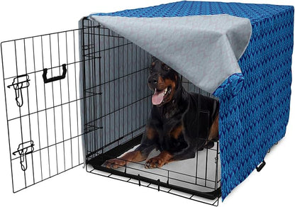 Lunarable Damask Blue Dog Crate Cover, Repeating Simplistic Pattern Rococo Inspired Royalty Essential Motif, Easy to Use Pet Kennel Cover for Medium Large Dogs, 42 Inch, Indigo and Sky Blue