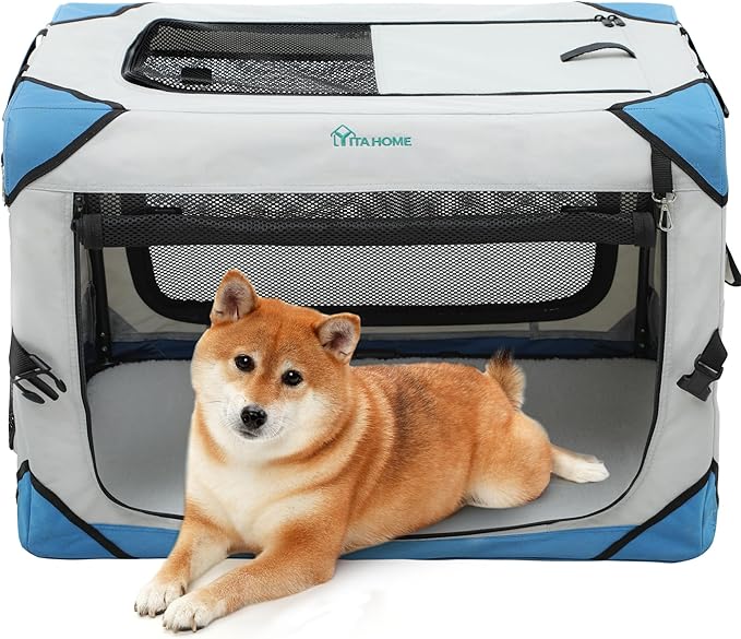 YITAHOME Collapsible Dog Crate, 4-Door Portable Travel Dog Crate with Durable Mesh Windows, Foldable Soft Dog Crate Kennel for Indoor & Outdoor(30" L x 21" W x 21" H)