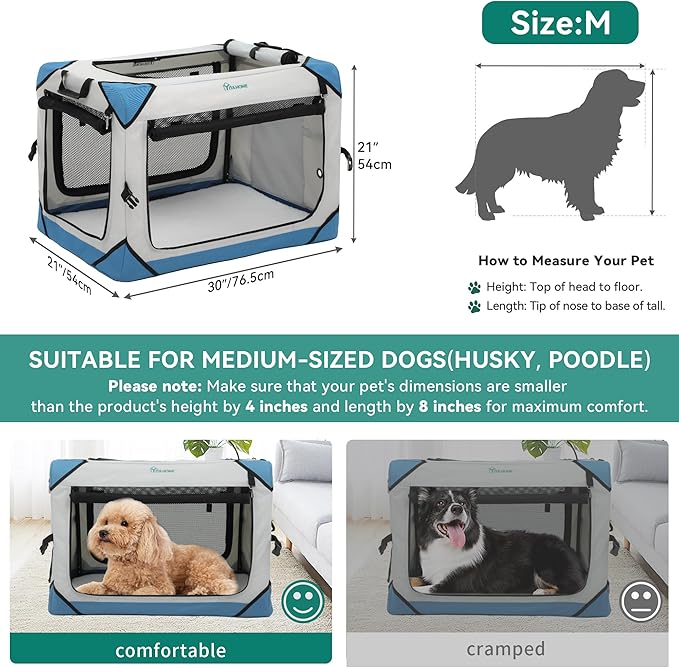 YITAHOME Collapsible Dog Crate, 4-Door Portable Travel Dog Crate with Durable Mesh Windows, Foldable Soft Dog Crate Kennel for Indoor & Outdoor(30" L x 21" W x 21" H)