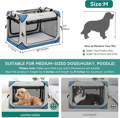 YITAHOME Collapsible Dog Crate, 4-Door Portable Travel Dog Crate with Durable Mesh Windows, Foldable Soft Dog Crate Kennel for Indoor & Outdoor(30" L x 21" W x 21" H)
