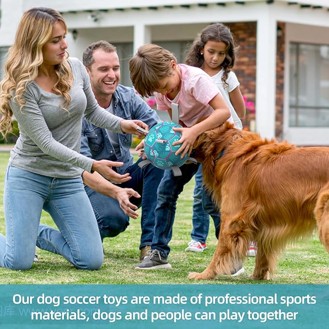 QDAN Dog Toys Soccer Ball with Straps - Durable Dog Balls for Small Medium Dogs, Beach Pool Dog Water Toy, Herding Balls for Dog, Puppy Dog Birthday Gifts, Dog Tug Toys for Tug of War, Blue (6 Inch)