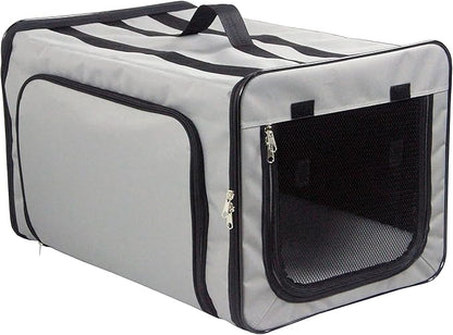 PET LIFE 'Capacious' Dual-Sided Expandable Spacious Wire Folding Collapsible Lightweight Pet Dog Crate Carrier House, X-Large, Grey