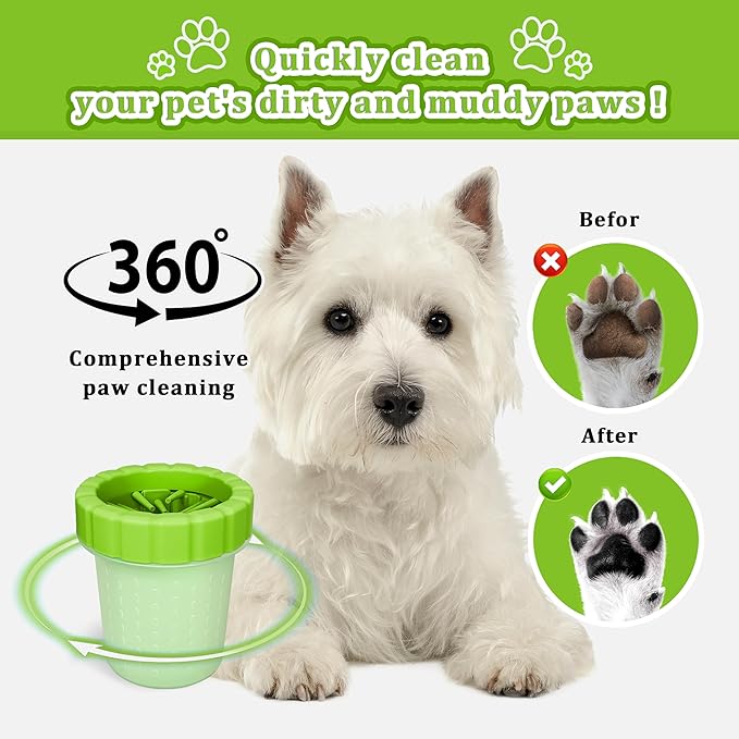 Qianruida Dog Paw Cleaner Cup, Soft Silicone, Portable, Easy to Clean, Removes Mud and Dirt, Grooming Accessory for Home, Travel – Green, M