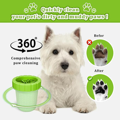 Qianruida Dog Paw Cleaner Cup, Soft Silicone, Portable, Easy to Clean, Removes Mud and Dirt, Grooming Accessory for Home, Travel – Green, M