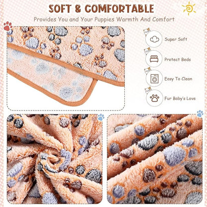 Tatuo 4 Pcs Dog Blanket Pet Puppy Blanket Puppy Teething Toys Paw Print Fleece Blanket for Pet Cat Soft Warm Sleep Mat Guinea Pig Cage Blanket(XXX-Large(51 x 63 Inch),White, Coffee, Pink, Purple)