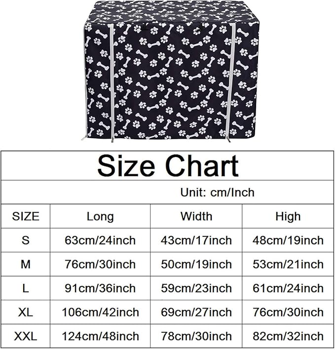 Morezi Dog Crate Cover for Wire Crates,Cage, Heavy Nylon Durable Waterproof Windproof Pet Kennel Cover Indoor Outdoor Protection - Cover only - Black Paw Bone - XXLarge