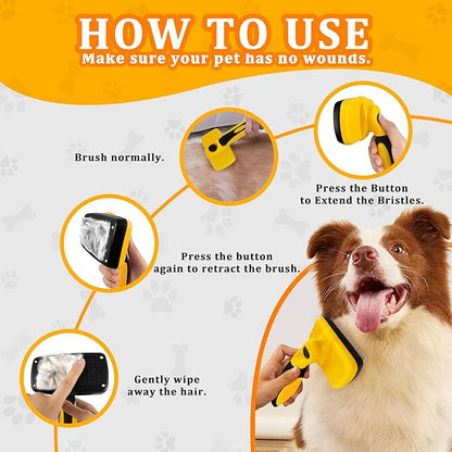 Qianruida Self Cleaning Slicker Brush for Grooming Long-haired or Short-haired Cats and Dogs Pet Brush for Shedding for Removing Undercoat and Tangled Hairs, Yellow