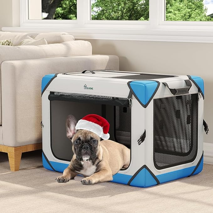 YITAHOME Collapsible Dog Crate, 4-Door Portable Travel Dog Crate with Durable Mesh Windows, Foldable Soft Dog Crate Kennel for Indoor & Outdoor(26" L x 18" W x 18" H)
