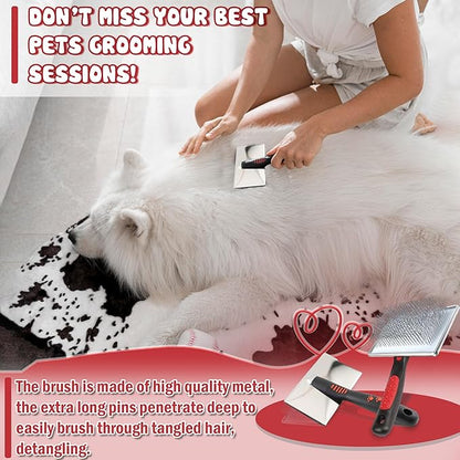 Extra Long Slicker Brush – Dog Brush for Shedding & Grooming, Detangler & Dematting Comb for Long-Haired Dogs, Doodles & Cats, Self-Cleaning Pet Brush (Style)