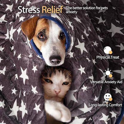 LaSyL Weighted Blanket for Pets | Thunder Blanket for Dogs Anxiety | Premium Soft Minky | Relaxation & Calming & Anti Anxiety | Blue Grey Star, Washable Small 24" L x 32" W