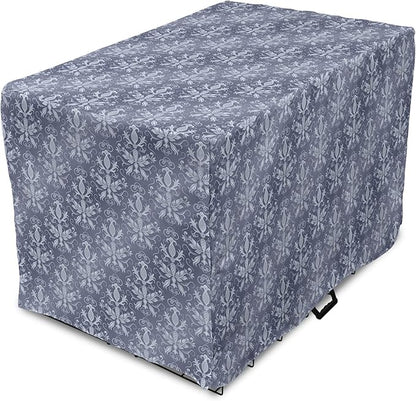 Lunarable Damask Dog Crate Cover, Medieval Repetitive Pattern with Flourish Ornaments, Easy to Use Pet Kennel Cover for Medium Large Dogs, 48 Inch, Purpleblue Ceil Blue