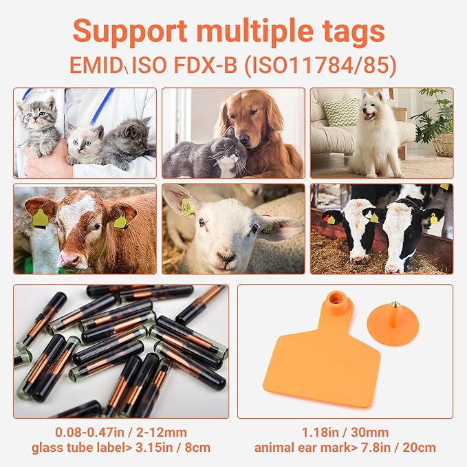 Tera Portable Pet Microchip Scanner - Works with Bluetooth 2.4G Wireless Wired USB Animal Tag Reader with OLED Display Screen Rechargeable Data Storage EMID FDX-B(ISO11784/85) for Pet W90D