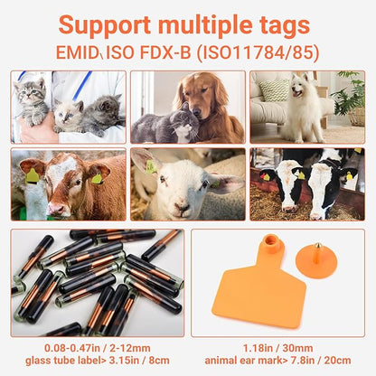Tera Portable Pet Microchip Scanner - Works with Bluetooth 2.4G Wireless Wired USB Animal Tag Reader with OLED Display Screen Rechargeable Data Storage EMID FDX-B(ISO11784/85) for Pet W90D