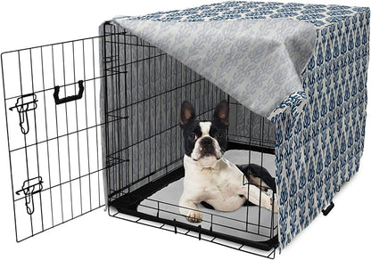Lunarable Contemporary Blue Dog Crate Cover, Abstract Coral Inspired Motifs with Dots Around, Easy to Use Pet Kennel Cover for Small Dogs Puppies Kittens, 22 Inch, Pale Eggshell Night Blue