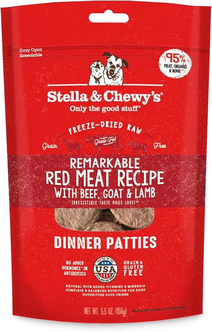 Stella & Chewy's Freeze Dried Raw Dinner Patties – Grain Free Dog Food, Protein Rich Remarkable Red Meat Recipe – 5.5 oz Bag