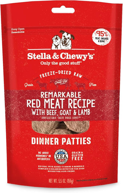 Stella & Chewy's Freeze Dried Raw Dinner Patties – Grain Free Dog Food, Protein Rich Remarkable Red Meat Recipe – 5.5 oz Bag