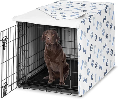 Sweet Jojo Designs 42in. Medium/Large Dog Crate Cover (Bones and Paw Prints) for Boys Pet Cage, Kennel Covers (Modern, Cartoon, Doggy, Puppy, Neutral, Paws Print, Whimsical, Playful, Slate Navy Blue)