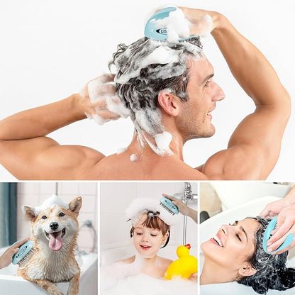 Pet Grooming Brush for Long & Short Hair Dogs Cats,Multi-purpose silicone massage & bath brush for pets,promotes shiny coats,Blue