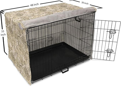 Lunarable Floral Dog Crate Cover, Daffodil and Carnation Bouquets Sketch Art Style Botanical Blossoms Field, Easy to Use Pet Kennel Cover for Medium Large Dogs, 48 Inch, Beige and Champagne