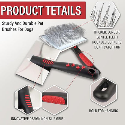 Extra Long Slicker Brush – Dog Brush for Shedding & Grooming, Detangler & Dematting Comb for Long-Haired Dogs, Doodles & Cats, Self-Cleaning Pet Brush (Style)