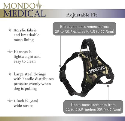 MonMed Service Dog Harness for Large Breeds - Camo Print Service Animal Vest Pet Harness for 25 to 30 Inch Chest