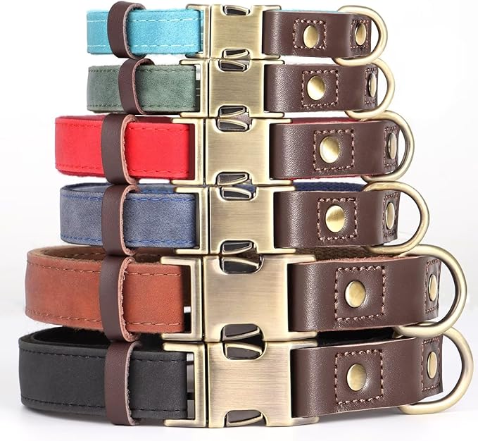Didog Soft Padded Leather Dog Collars for Medium Dogs, Classic Heavy Duty Dog Collars with Quick Release Metal Buckle, Adjustable Medium Dog Collar Leather,Black,M