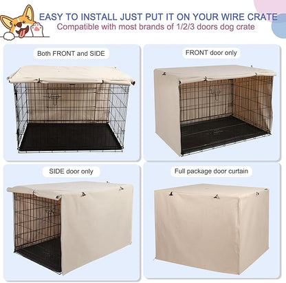 Deblue Heavy-Duty Dog Crate Cover, Privacy Pet Kennel Cover Universal Fits for 48 Inches Wire Cage, Polyester Crate Cover Fit for 1 2 3 Doors Crate (Tan)