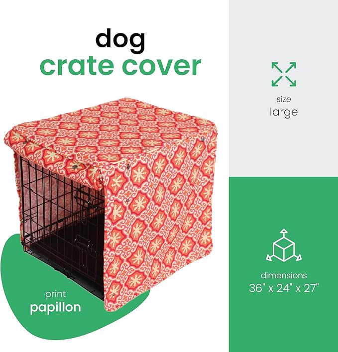 Molly Mutt Papillon Dog Crate Cover, 100% Cotton Canvas Cover with 2 Roll-Up Panels, Ideal for Dog or Cat Crate, Durable, Washable, and Free of Harmful Chemicals, 36" x 24" x 27"
