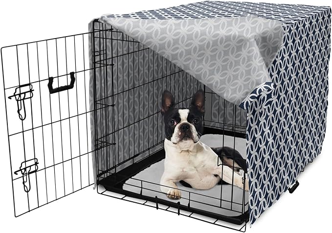 Ambesonne Navy Blue Dog Crate Cover, Marine in Geometric Pattern Design Ocean Travel Cruise Mosaic Ornament, Easy to Use Pet Kennel Cover for Small Dogs Puppies Kittens, 22 Inch, Blue White