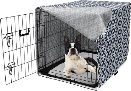 Ambesonne Navy Blue Dog Crate Cover, Marine in Geometric Pattern Design Ocean Travel Cruise Mosaic Ornament, Easy to Use Pet Kennel Cover for Small Dogs Puppies Kittens, 22 Inch, Blue White