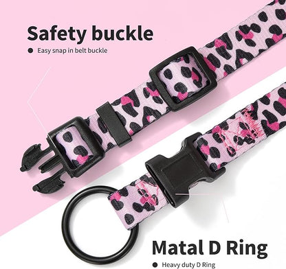 Mile High Life Dog Collar | Nylon Puppy Collars w Cute Patterns | Lightweight Girl Dog Collar | Boy Dog Collar for Small/Medium/Large Dogs (Pink Leopard, Small)
