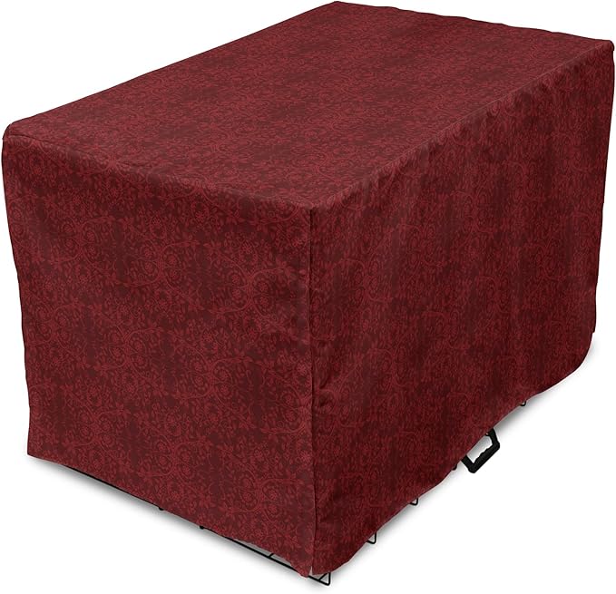 Lunarable Burgundy Dog Crate Cover, Intricate Spring Motifs Abstract Style Blossoming Branches Flower Buds, Easy to Use Pet Kennel Cover for Small Dogs Puppies Kittens, 22 Inch, Burgundy Red