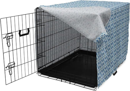 Lunarable Yellow and Blue Dog Crate Cover, Portuguese Traditional Tiles Abstract Mosaic Floral Swirl Motifs, Easy to Use Pet Kennel Cover for Cats & Medium Dogs, 24 Inch, Blue Orange Yellow