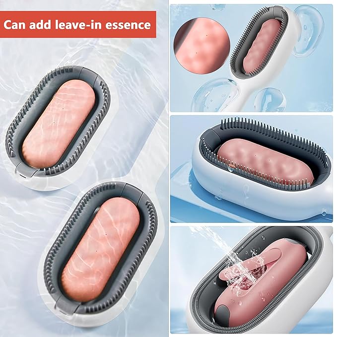 Kiniza 2 Pcs Pet Brush, Dog Cat Hair Cleaner Massage Brushes Grooming Removal with Water Tank Wet Comb White Green