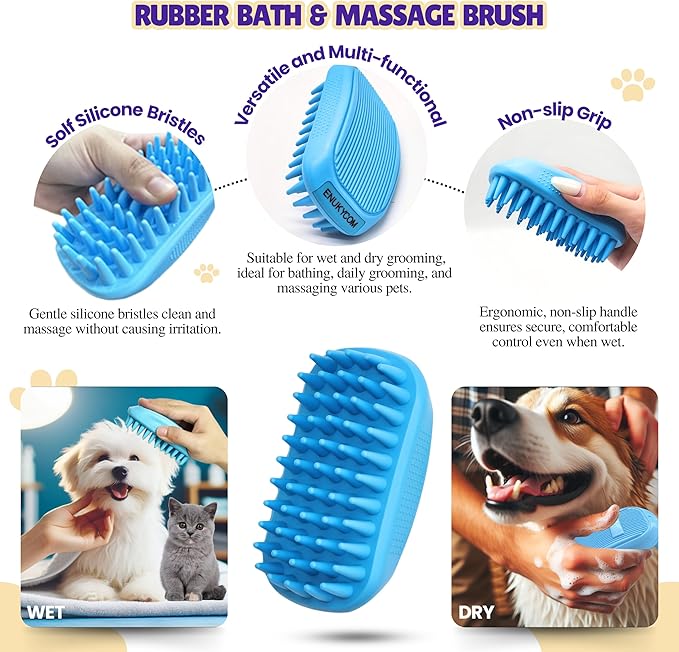 Pet Toothbrushes, Rubber Dog Bath & Massage Brush, Pet Shedding Massage Glove & Soft Silicone Cat Chin Acne Brush for Long and Short Haired Dogs, Cats & Small Animals - Dogs Bath Grooming Kit