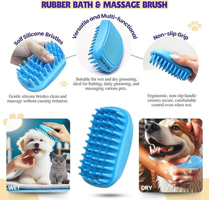 Pet Toothbrushes, Rubber Dog Bath & Massage Brush, Pet Shedding Massage Glove & Soft Silicone Cat Chin Acne Brush for Long and Short Haired Dogs, Cats & Small Animals - Dogs Bath Grooming Kit