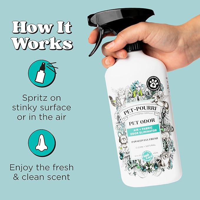 Pet-Pourri Pet Odor Air + Fabric Odor Eliminator Spray, Pawsitively Fresh, 16 Fl Oz