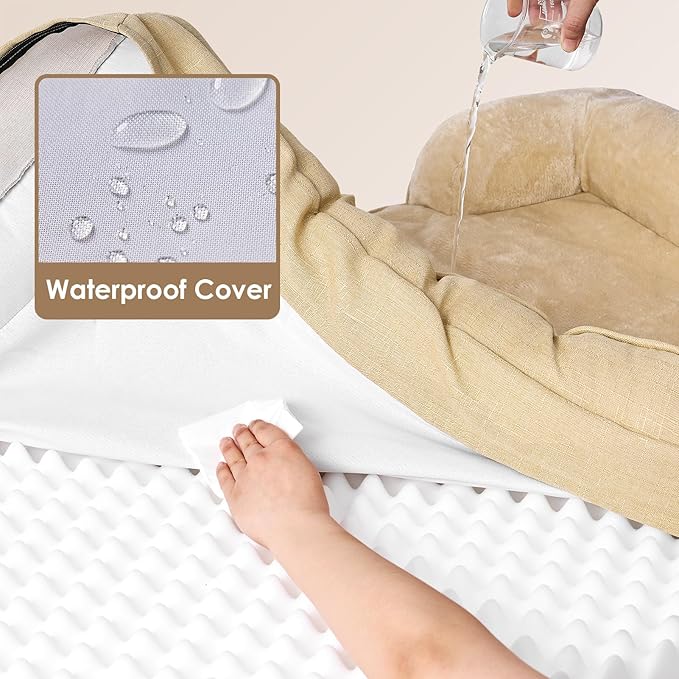 EHEYCIGA Orthopedic Dog Beds for Extra Large Dogs, Waterproof Memory Foam XL Dog Bed with Sides, Non-Slip Bottom and Egg-Crate Foam Big Dog Couch Bed with Washable Removable Cover, Greige