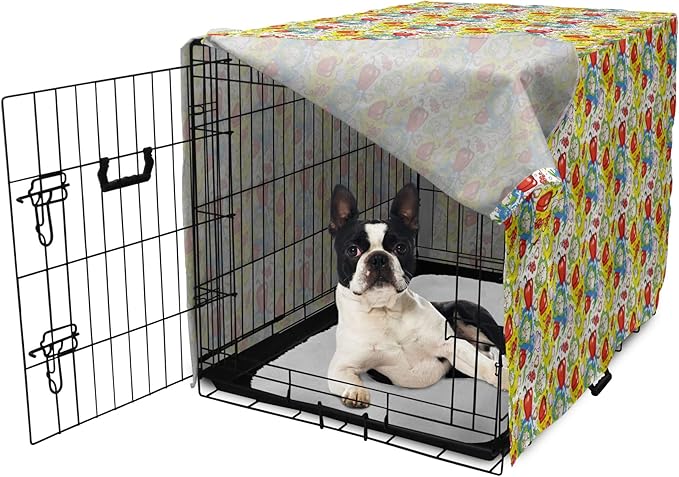 Lunarable Vegetables Dog Crate Cover, Ornate Food Garlic Pepper Cauliflower Delicious Plants Image, Easy to Use Pet Kennel Cover for Small Dogs Puppies Kittens, 22 Inch, Lime Green Yellow