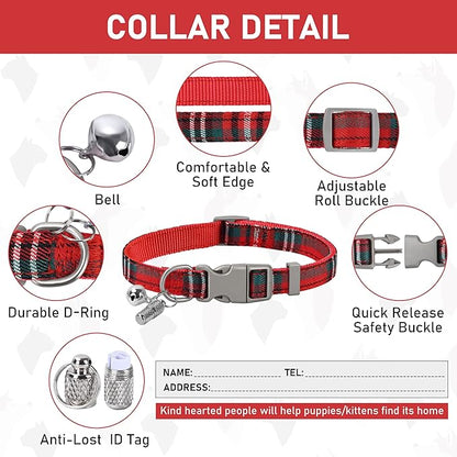 GAMUDA Dog Harness, Collar and Seat Belt Set, Vehicle Safety Harness, Retractable Adjustable Pet Seatbelts with Travel Strap and Carabiner for Most Cars (Red, XS)