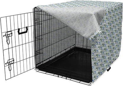 Lunarable Jacobean Dog Crate Cover, Herbal Pattern Pastoral Vintage Rustic Wedding Inspired Foliage Springtime, Easy to Use Pet Kennel Cover for Medium Large Dogs, 36 Inch, Blue Green Cream