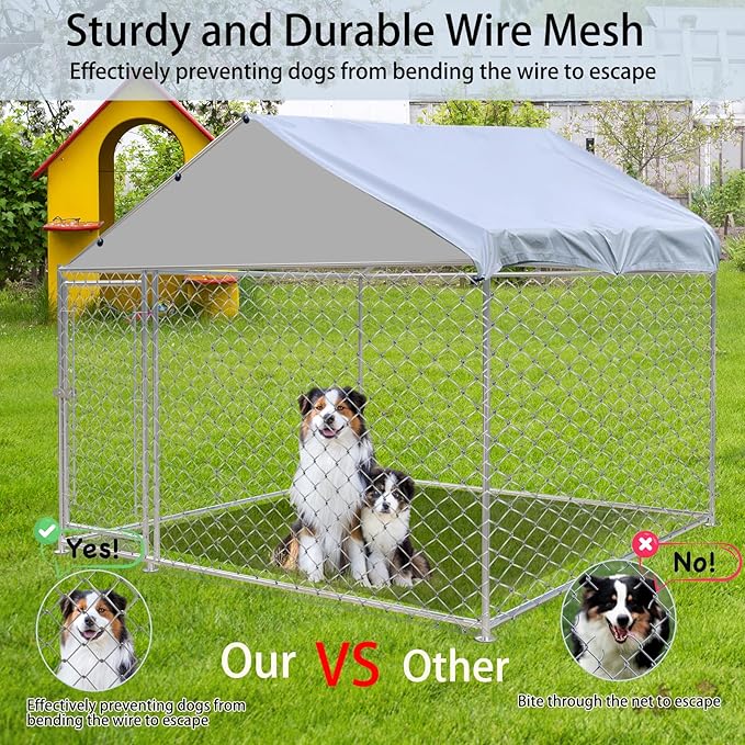 Outdoor Dog Kennel Outside with Waterproof Cover, Large Dog House with Safety Locks Door, Heavy Duty Dog Pens Run Enclosure Cage for Backyard Garden Lawn, 6.6 × 6.6 × 5FT
