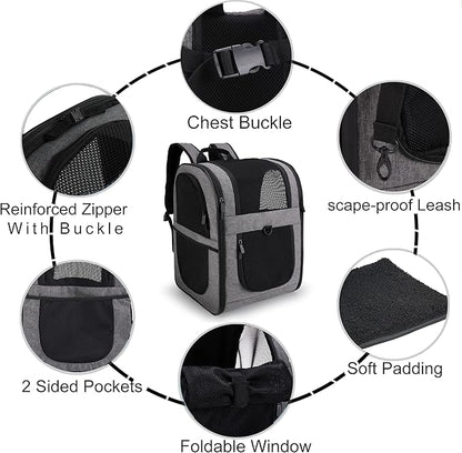 Apollo Walker Pet Carrier Backpack for Large/Small Cats and Dogs, Puppies, Safety Features and Cushion Back Support for Travel, Hiking, Outdoor Use (Gray-Expandable)