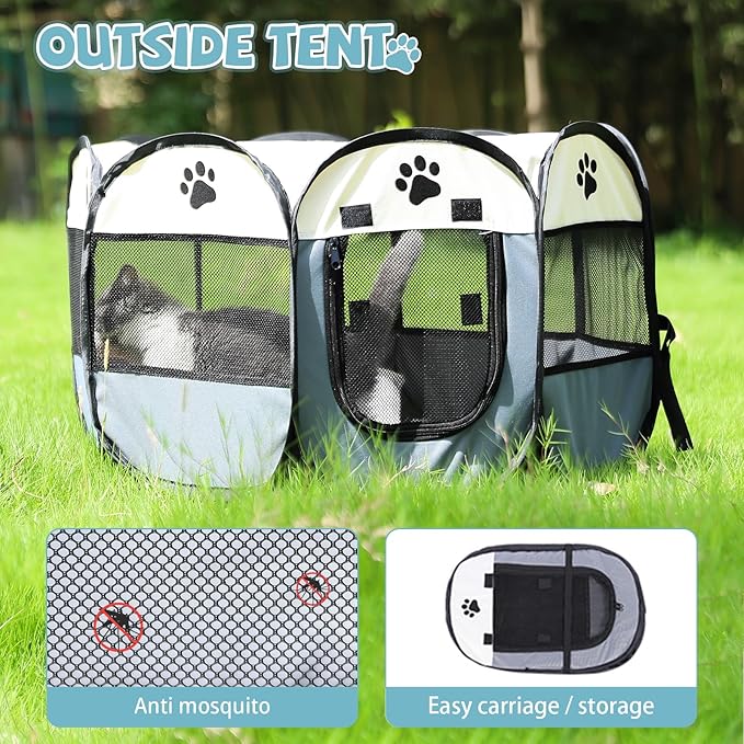 Portable Pet Playpen, Dog Playpen Foldable Pet Exercise Pen Tents Cat House Playground for Puppy Kitten Indoor Outdoor Travel Camping Use