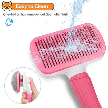 Self Cleaning Slicker Brush for Pets, Massaging & Grooming, Removes Loose Undercoat & Portable Comb for Long Short Haired Dogs & Cats (Pink)