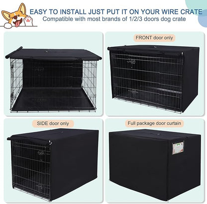 HiCaptain Polyester Dog Crate Cover - Heavy Duty Windproof Pet Kennel Cover for Wire Crate Indoor Outdoor Protection 54 Inches XXL (Black)
