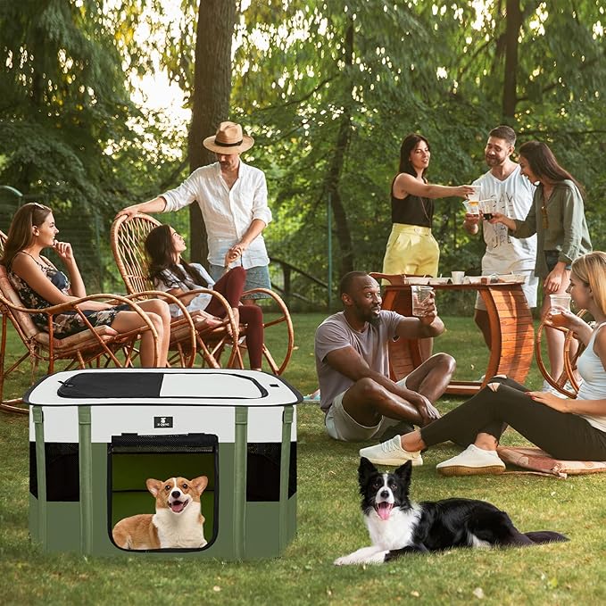 X-ZONE PET Dog Playpen, Puppy Cat Play Pen Portable Foldable Indoor/Outdoor Tent Crate Cage, Portable Pet Crate Medium Size Green 33"